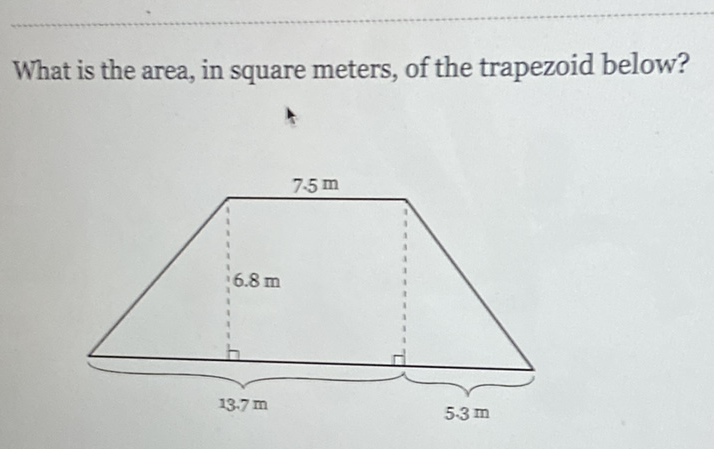 What is the area, in square meters, of the trapezoid below?