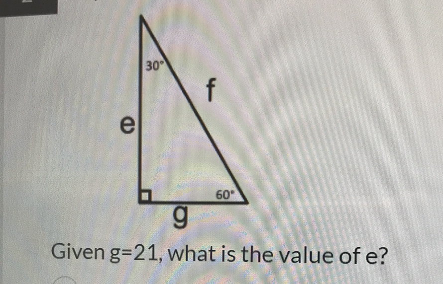 Given \( g=21 \), what is the value of e?