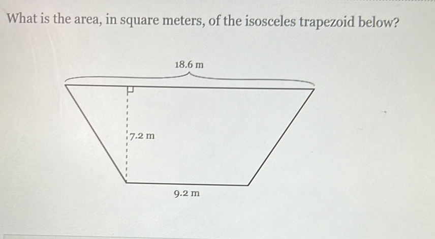 What is the area, in square meters, of the isosceles trapezoid below?
