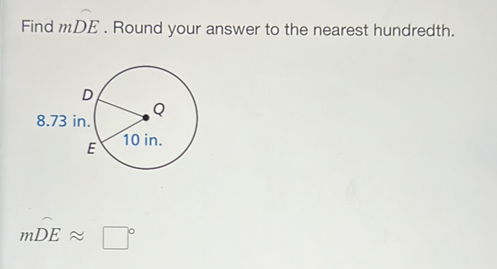 Find \( m D E \). Round your answer to the nearest hundredth.
\[
m D E \approx
\]