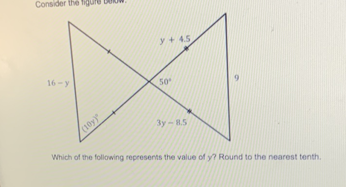 Which of the following represents the value of \( y \) ? Round to the nearest tenth.