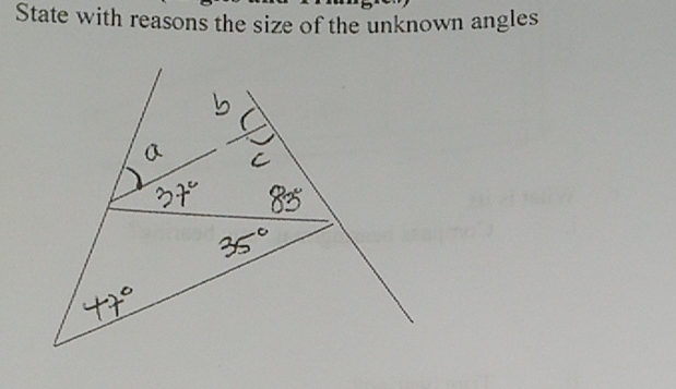 State with reasons the size of the unknown angles