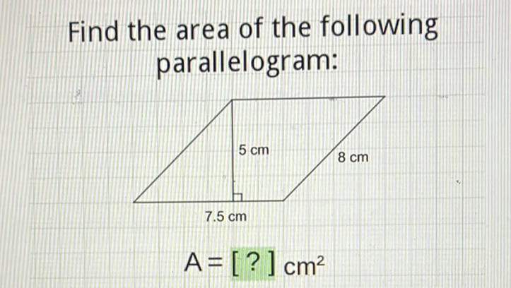 Find the area of the following parallelogram: