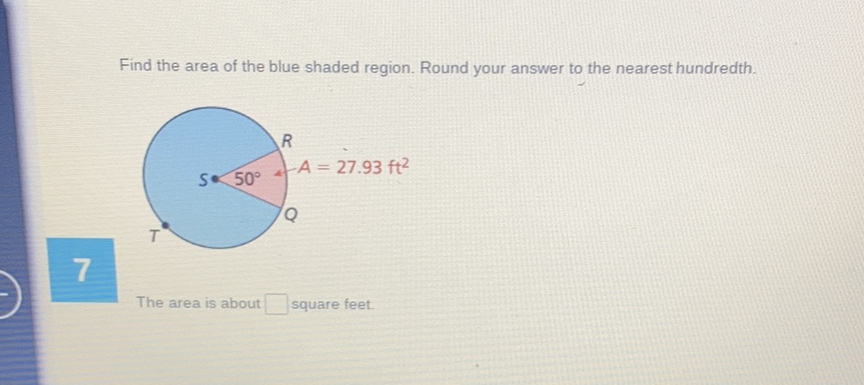 Find the area of the blue shaded region. Round your answer to the nearest hundredth.
The area is about square feet.
