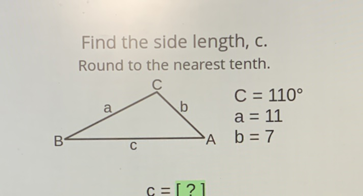 Find the side length, c. Round to the nearest tenth.