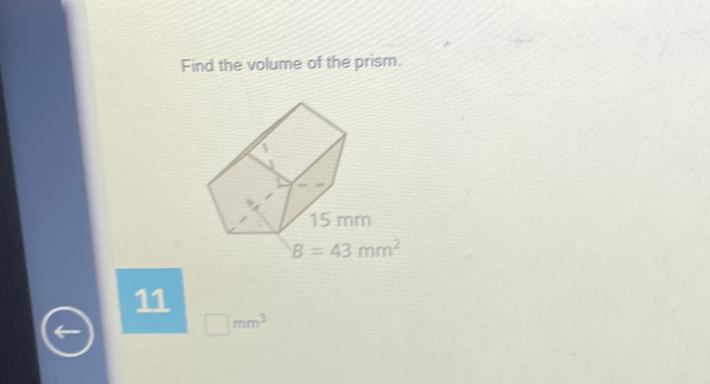 Find the volume of the prism.
\( \mathrm{mm}^{3} \)