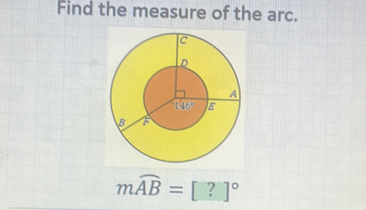 Find the measure of the arc.
\[
m \overparen{A B}=[?]^{\circ}
\]