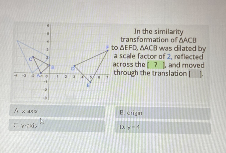 A. \( x \)-axis
B. origin
C. \( y \)-axis
D. \( y=4 \)