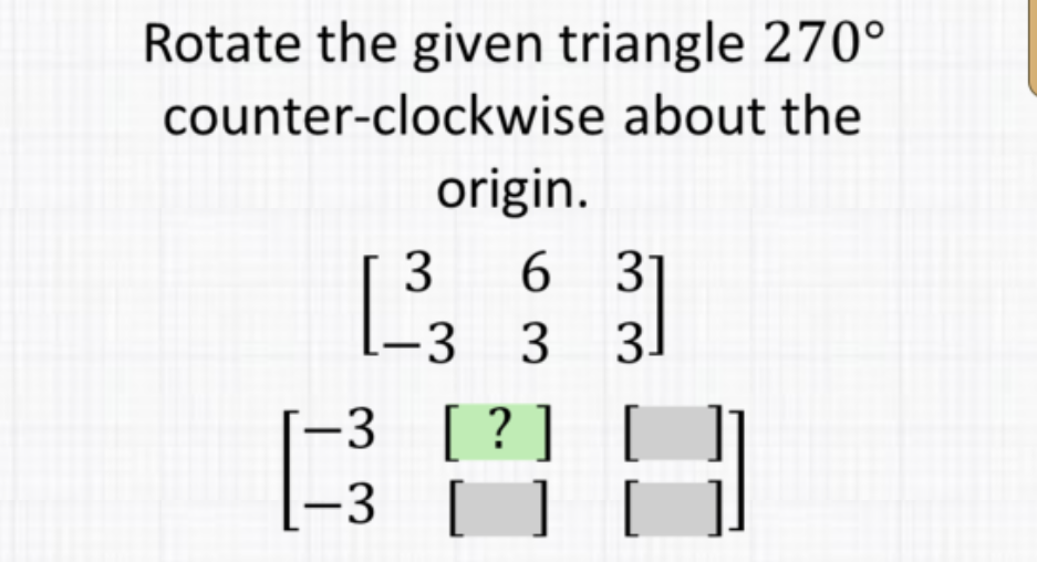 Rotate the given triangle \( 270^{\circ} \) counter-clockwise about the origin.