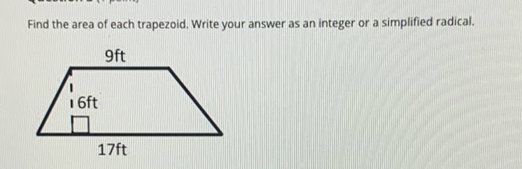 Find the area of each trapezoid. Write your answer as an integer or a simplified radical.