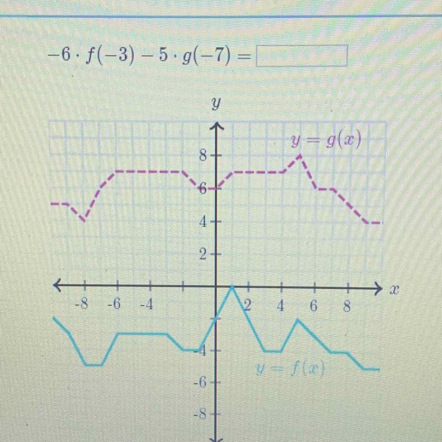 \( -6 \cdot f(-3)-5 \cdot g(-7)= \)