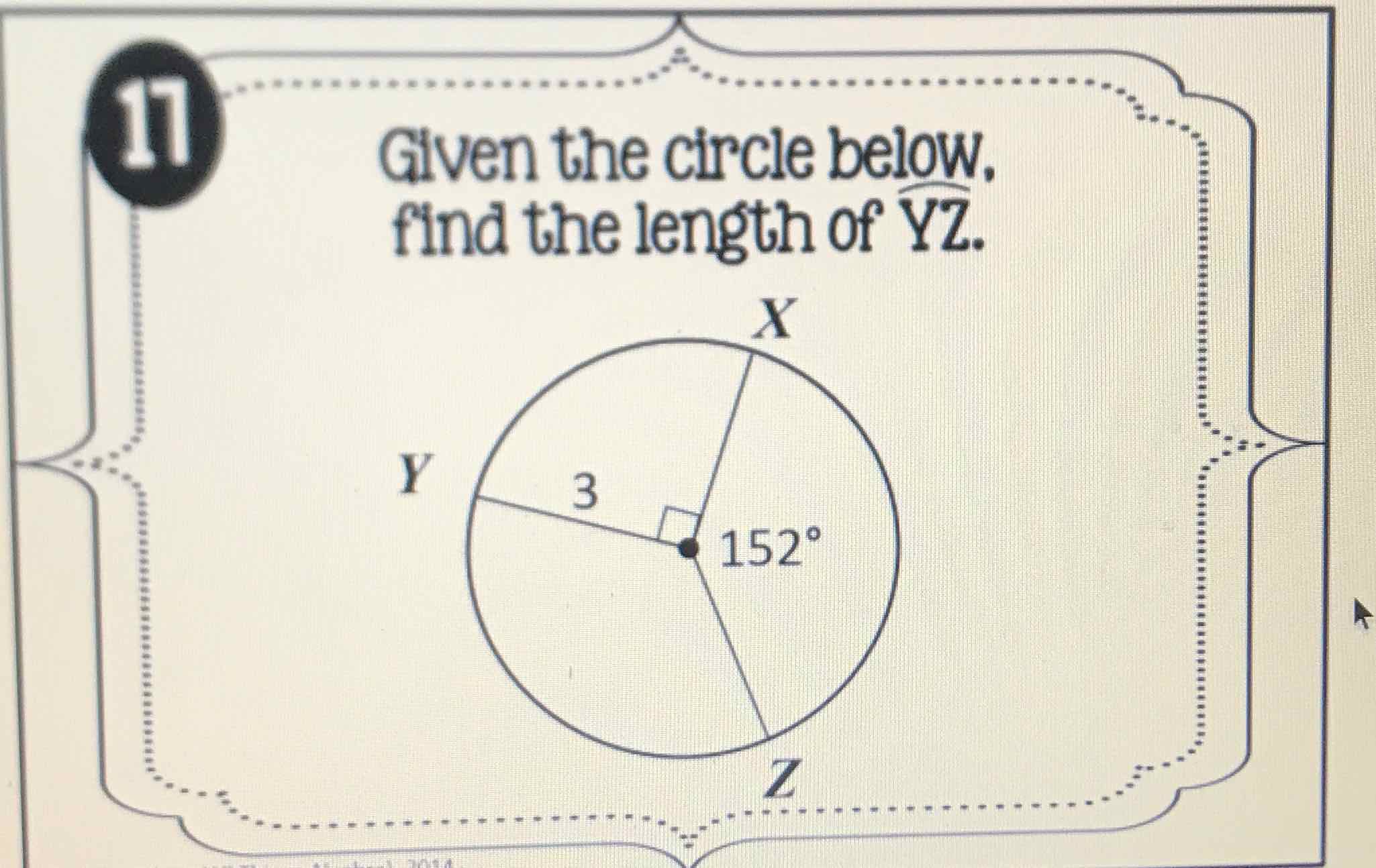 Given the circle below. find the length of \( \mathrm{YZ} \).