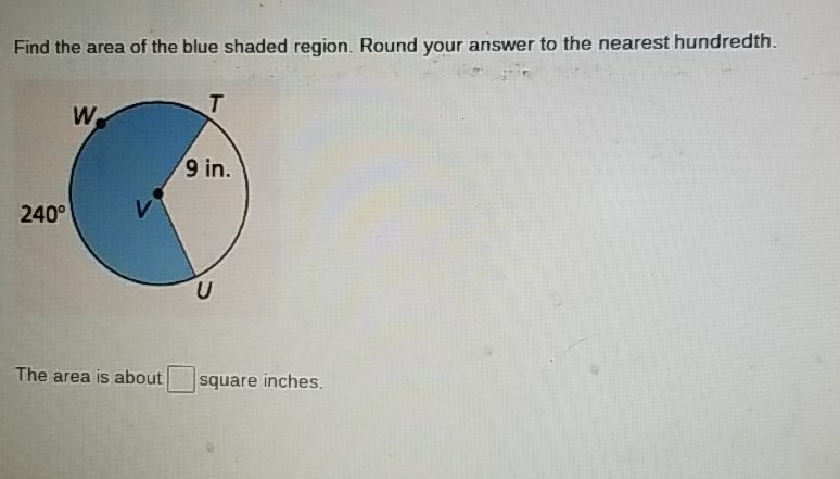 Find the area of the blue shaded region. Round your answer to the nearest hundredth.
The area is about square inches.