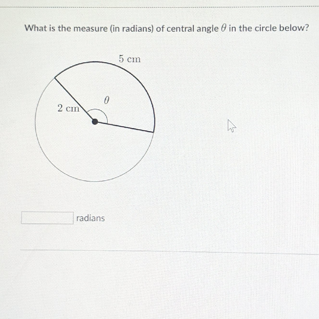 What is the measure (in radians) of central angle \( \theta \) in the circle below?