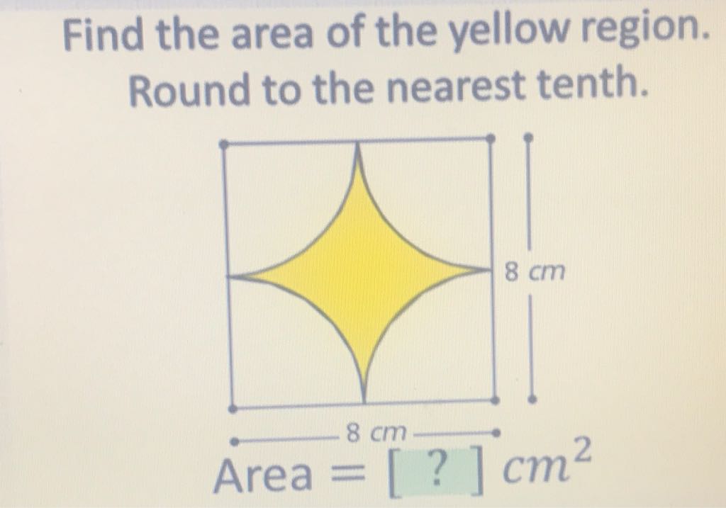 Find the area of the yellow region. Round to the nearest tenth.