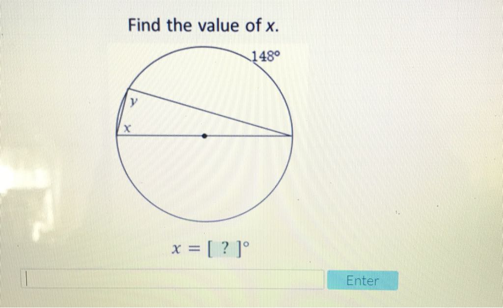 Find the value of \( x \).
\[
x=[?]^{\circ}
\]