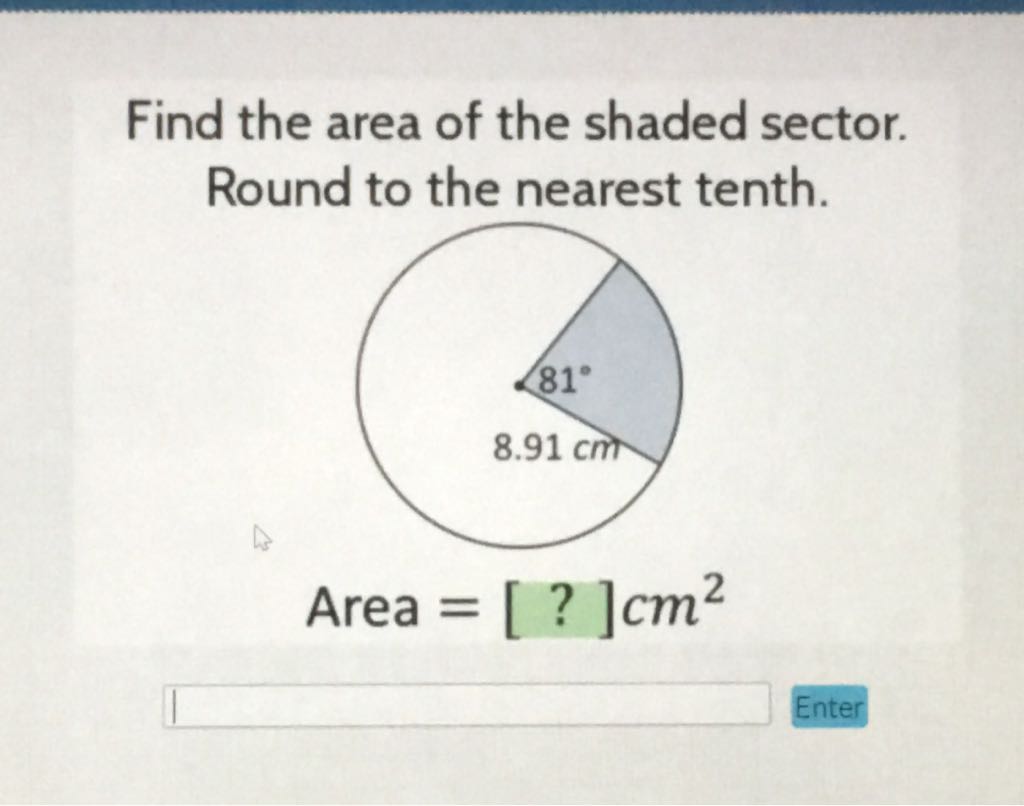 Find the area of the shaded sector. Round to the nearest tenth.