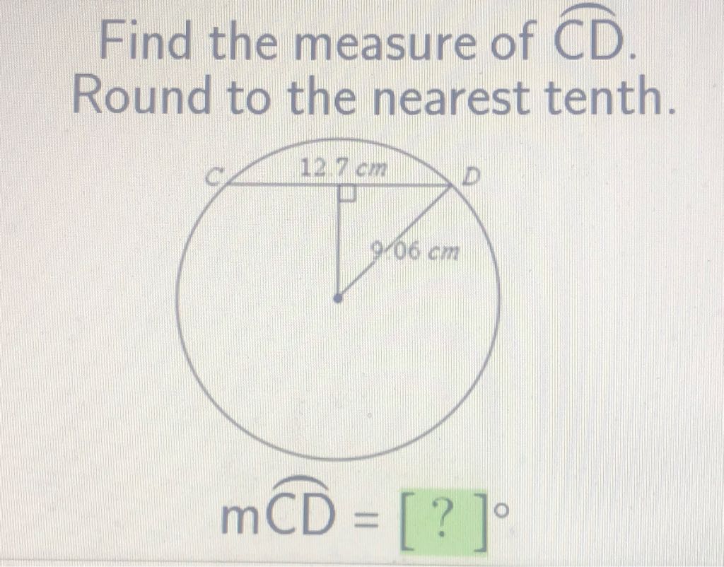Find the measure of \( \overparen{C D} \). Round to the nearest tenth.