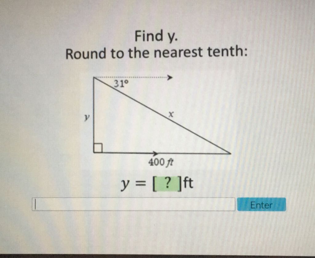 Find \( y \).
Round to the nearest tenth:
Enter