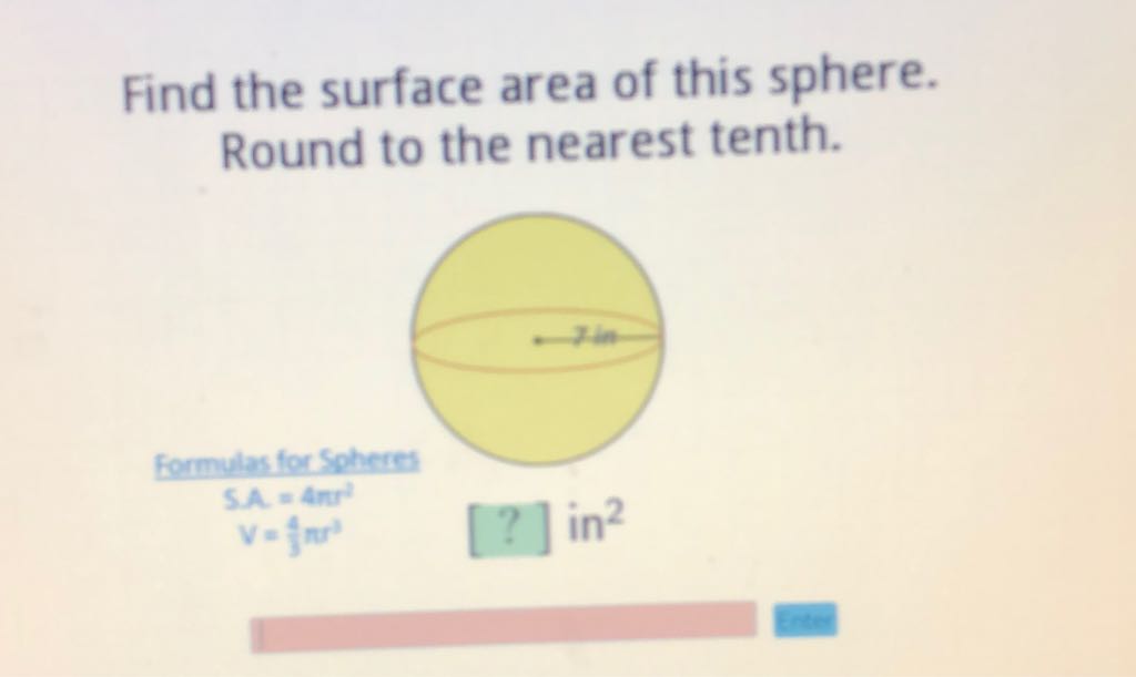 Find the surface area of this sphere. Round to the nearest tenth.