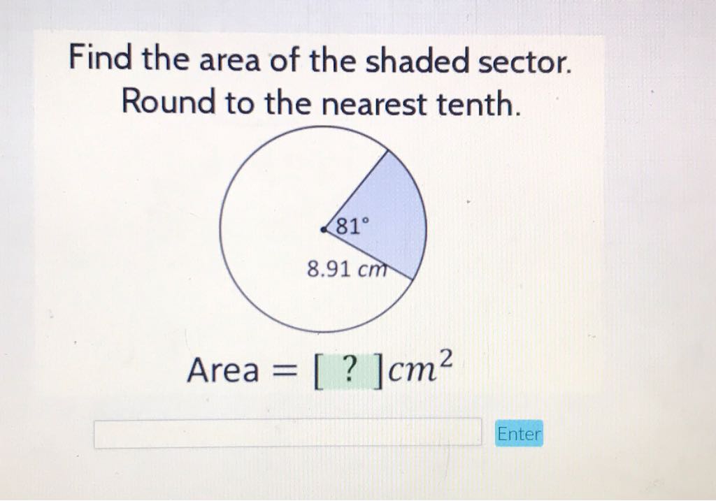 Find the area of the shaded sector. Round to the nearest tenth.