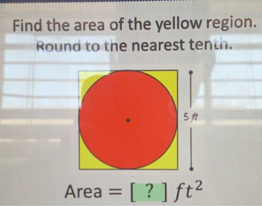 Find the area of the yellow region. Round to the nearest tenit.