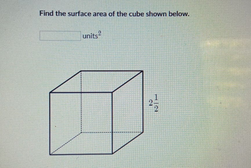 Find the surface area of the cube shown below.
units \( ^{2} \)